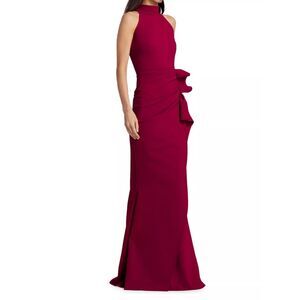 Chiara Boni La Petite Robe Gudrum Halter Ruffle Gown in Garnet Size US 8 $995